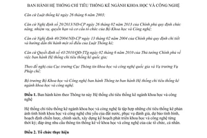 Thông tư 14/2015/TT-BKHCN Hệ thống chỉ tiêu thống kê ngành khoa học và công nghệ