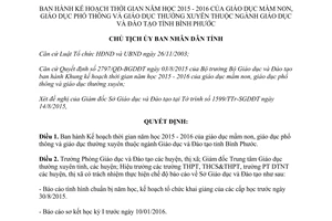 Quyết định 1810/QĐ-UBND Kế hoạch 2015 2016 giáo dục mầm non phổ thông thường xuyên Bình Phước