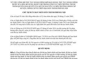 Quyết định 4114/QĐ-UBND thủ tục hành chính lĩnh vực môi trường sở tài nguyên môi trường Hà Nội