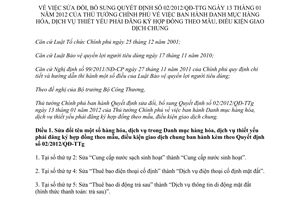 Quyết định 35/2015/QĐ-TTg sửa đổi 02/2012/QĐ-TTg hàng hóa dịch vụ thiết yếu phải đăng ký hợp đồng