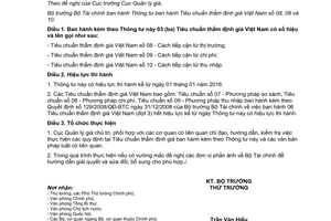 Thông tư 126/2015/TT-BTC Tiêu chuẩn thẩm định giá Việt Nam số 08 09 và 10