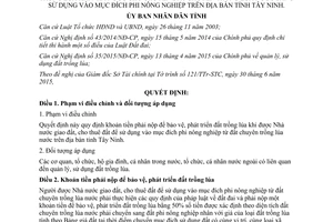 Quyết định 42/2015/QĐ-UBND Tiền nộp phát triển đất trồng lúa khi chuyển sang phi nông nghiệp Tây Ninh
