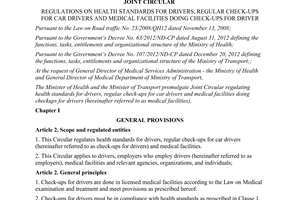 Joint circular No. 24/2015/TTLT-BYT-BGTVT regulations on health standards for drivers