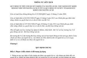 Thông tư liên tịch 24/2015/TTLT-BYT-BGTVT tiêu chuẩn sức khỏe của người lái xe