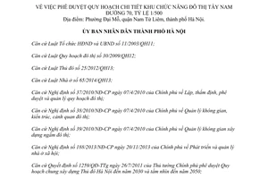 Quyết định 4180/QĐ-UBND Quy hoạch chi tiết Khu chức năng đô thị Tây Nam đường 70 Hà Nội