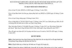 Quyết định 27/2015/QĐ-UBND tiêu chí xét duyệt hồ sơ đề nghị thành lập văn phòng công chứng Sơn La
