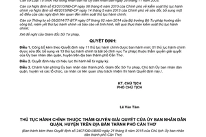 Quyết định 2407/QĐ-UBND 2015 thủ tục hành chính thẩm quyền Ủy ban nhân dân quận huyện Cần Thơ