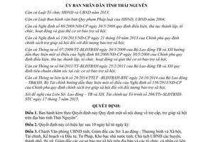 Quyết định 20/2015/QĐ-UBND Quy định nội dung về trợ cấp trợ giúp xã hội Thái Nguyên