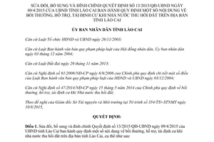 Quyết định 39/2015/QĐ-UBND bồi thường hỗ trợ tái định cư khi nhà nước thu hồi đất Lào Cai