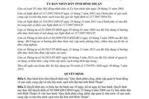 Quyết định 39/2015/QĐ-UBND phân cấp quản lý sản xuất cung cấp tiêu thụ nước sạch Bình Thuận