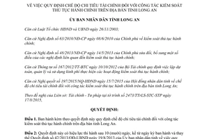 Quyết định 41/2015/QĐ-UBND chi tiêu tài chính công tác kiểm soát thủ tục hành chính Long An