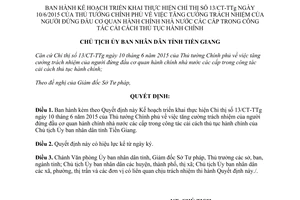 Quyết định 2191/QĐ-UBND trách nhiệm người đứng đầu cơ quan cải cách thủ tục hành chính Tiền Giang