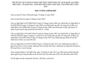 Quyết định 1465/QĐ-TTg 2015 Quy hoạch phát triển Khu du lịch Điện Biên Phủ Pá Khoang Điện Biên