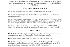 Quyết định 26/2015/QĐ-UBND quản lý tài nguyên bảo vệ môi trường danh thắng Tràng An Ninh Bình