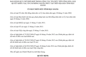 Quyết định 27/2015/QĐ-UBND tiếp công dân giải quyết khiếu nại tố cáo đông người phức tạp Hậu Giang