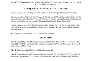 Quyết định 2192/QĐ-UBND công bố thủ tục hành chính thẩm quyền giải quyết Sở Y tế Tiền Giang