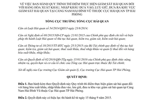 Quyết định 2495/QĐ-TCHQ 2015 giám sát hải quan hàng xuất nhập khẩu Cảng Nam Hải Đình Vũ