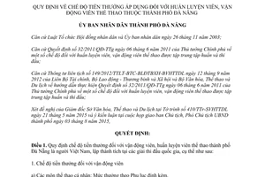 Quyết định 23/2015/QĐ-UBND tiền thưởng vận động viên huấn luyện viên thể thao Đà Nẵng