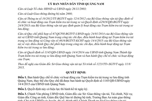 Quyết định 3015/QĐ-UBND tổ chức hoạt động của trạm kiểm tra tải trọng xe lưu động Quảng Nam