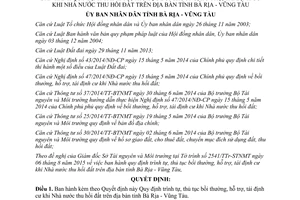Quyết định 34/2015/QĐ-UBND thủ tục bồi thường hỗ trợ tái định cư khi Nhà nước thu hồi đất Vũng Tàu