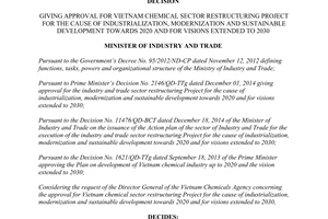 Decision No. 8989/QD-BCT approval Vietnam chemical sector restructuring project 2020 2030 2015