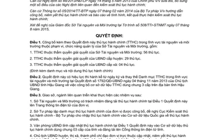 Quyết định 1190/QĐ-UBND thủ tục hành chính trong lĩnh vực tài nguyên môi trường Hậu Giang 2015