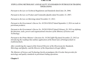 Circular No.15/2015/TT-BKHCN stipulating metrology quality standards in petroleum trading operations