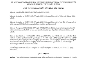 Quyết định 1578/QĐ-UBND thủ tục hành chính thuộc Sở Thông tin Truyền thông Bắc Giang 2015