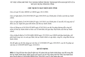 Quyết định 3362/QĐ-UBND thủ tục hành chính thuộc thẩm quyền giải quyết Sở Xây dựng Hà Tĩnh 2015