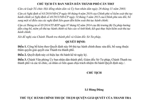 Quyết định 2437/QĐ-UBND Công bố thủ tục hành chính thuộc thẩm quyền giải quyết Thanh tra Cần Thơ