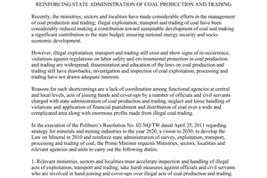 Directive No. 21/CT-TTg 2015 reinforcing state administration of coal production and trading