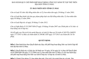 Quyết định 22/2015/QĐ-UBND hoạt động lĩnh vực kinh tế tập thể Cà Mau