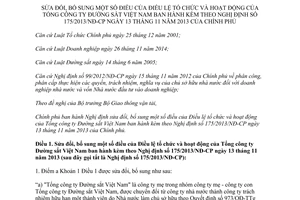 Nghị định 69/2015/NĐ-CP sửa đổi 175/2013/NĐ-CP Điều lệ tổ chức Tổng công ty Đường sắt Việt Nam