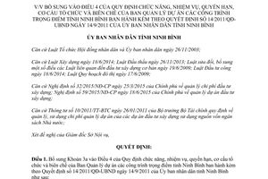 Quyết định 27/2015/QĐ-UBND chức năng quyền hạn cơ cấu tổ chức biên chế Ban Quản lý dự án Ninh Bình