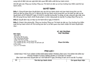 Quyết định 1557/QĐ-BTP thủ tục hành chính mới lĩnh vực thi hành án dân sự