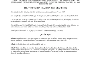 Quyết định 2342/QĐ-UBND công bố thủ tục hành chính theo cơ chế một cửa liên thông Khánh Hòa