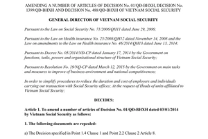 Decision No. 919/QĐ-BHXH amending 01/QD-BHXH 1399/QD-BHXH 488/QD-BHXH social security 2015