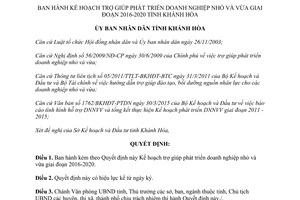 Quyết định 2343/QĐ-UBND Kế hoạch trợ giúp phát triển doanh nghiệp nhỏ và vừa 2016 2020 Khánh Hòa