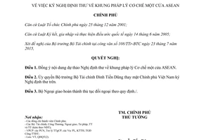 Nghị quyết 61/NQ-CP 2015 ký Nghị định thư về khung pháp lý Cơ chế một cửa ASEAN