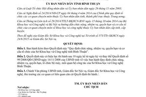 Quyết định 40/2015/QĐ-UBND chức năng quyền hạn cơ cấu tổ chức Sở Khoa học Công nghệ Bình Thuận