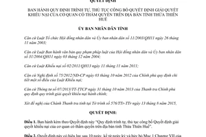 Quyết định 37/2015/QĐ-UBND thủ tục giải quyết khiếu nại cơ quan có thẩm quyền Thừa Thiên Huế