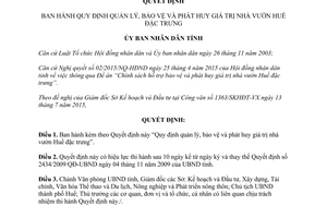 Quyết định 36/2015/QĐ-UBND quản lý bảo vệ phát huy giá trị nhà vườn Huế đặc trưng Thừa Thiên Huế