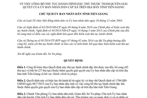 Quyết định 2220/QĐ-UBND thủ tục hành chính đặc thù thẩm quyền ủy ban nhân dân cấp xã Tiền Giang