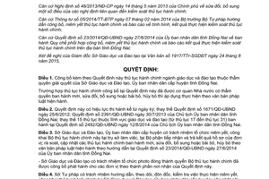 Quyết định 2581/QĐ-UBND thủ tục hành chính thuộc thẩm quyền giải quyết sở giáo dục đào tạo Đồng Nai 2015