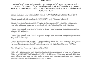 Thông tư 12/2015/TT-NHNN sửa đổi 06/2013/TT-NHNN mua bán vàng miếng trên thị trường trong nước