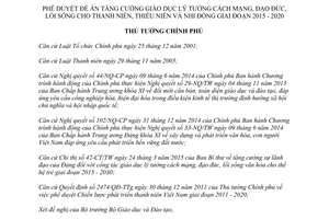 Quyết định 1501/QĐ-TTg Giáo dục lý tưởng cách mạng đạo đức lối sống thanh thiếu niên nhi đồng