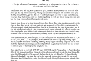 Chỉ thị 15/CT-UBND tăng cường phòng chống dịch bệnh thủy sản nuôi Hải Phòng