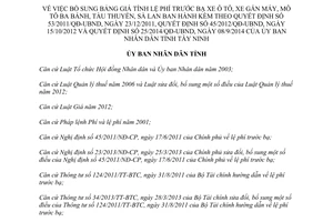 Quyết định 44/2015/QĐ-UBND sửa đổi bảng giá tính lệ phí trước bạ ô tô gắn máy mô tô Tây Ninh