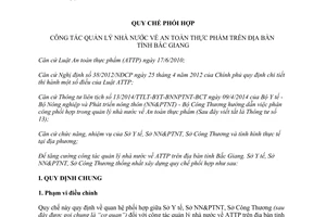 Quy chế phối hợp 1094/QCPH-YT-NN-CT công tác quản lý nhà nước an toàn thực phẩm Bắc Giang 2015