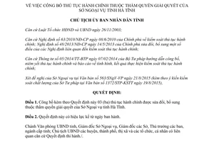 Quyết định 3399/QĐ-UBND công bố thủ tục hành chính thẩm quyết Sở Ngoại vụ Hà Tĩnh 2015